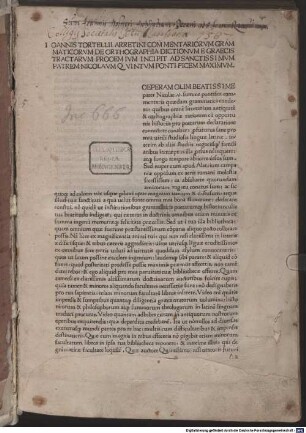 De orthographia dictionum e Graecis tractarum : mit Vorrede des Autors an Papst Nicolaus V.