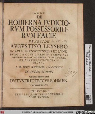 De Hodierna Ivdiciorvm Possessoriorvm Facie