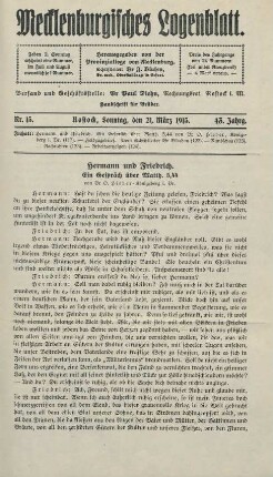Nr. 15. Rostock, Sonntag, den 21. März 1915.