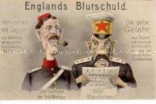Kunstpostkarte mit antibritischer und antijapanischer Karikatur