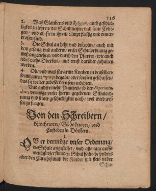 Von den Schreibern/ Kirchnern/ Glöcknern/ und Custoden in Dörffern.