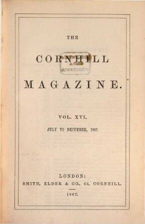 The Cornhill magazine. 16,1. 1867