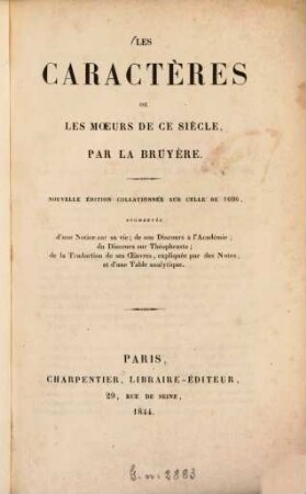 Les caractères ou les moeurs de ce siècle