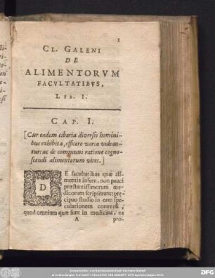 Cl. Galeni De Alimentorum Facultatibus. Lib. I.