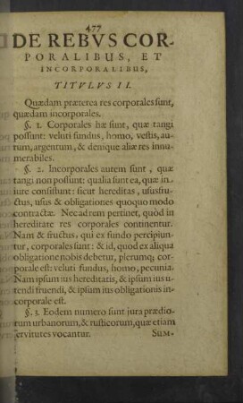 De rebus corporalibus, et incorporalibus, Titulus II.