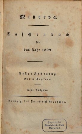 Minerva : Taschenbuch. 1809 = [Jg. 1]