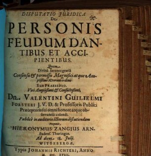 Disp. iur. de personis feudum dantibus et accipientibus