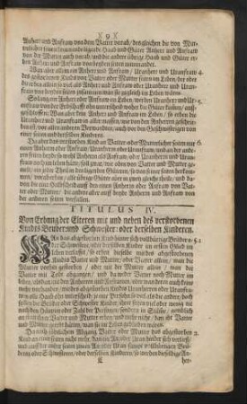 Titulus IV. Von Erbung der Elteren mit und neben des verstorbenen Kindts Bruder: und Schwester: oder derselben Kinderen.
