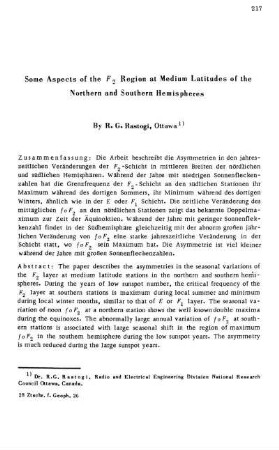 Some aspects of the F₂ region at medium latitudes of the northern and southern hemispheres