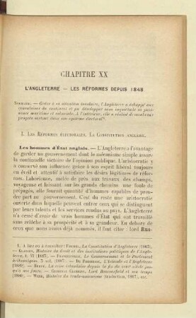 Chapitre XX L'Angleterre – Les réformes depuis 1848