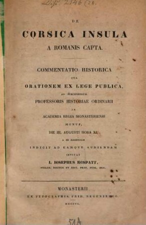 De Corsica insula a Romanis capta : commentatio historica