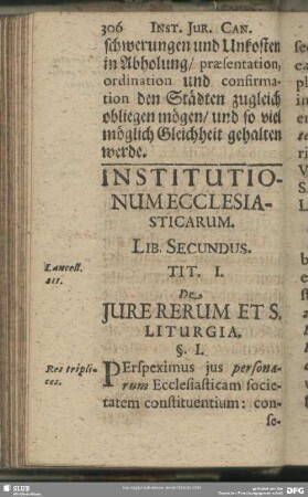 Institutionum Ecclesiasticarum. Lib. Secundus