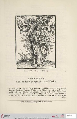 Americana und andere geographische Werke (Nr. 1 - 36)