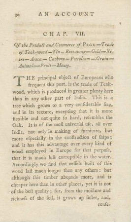 Chap. VII. Of the product and commerce of Pegu ...