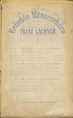 Drei Gesänge für vier Männerstimmen : Op. 65