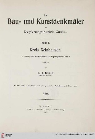 Band 1: Die Bau- und Kunstdenkmäler im Regierungsbezirk Cassel: Kreis Gelnhausen : Atlas