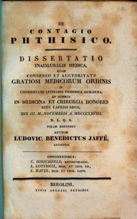 De contagio phthisico : Diss. inaug. med.