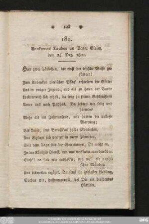181. Anakreons Tauben an Vater Gleim, den 24. Dez. 1801.
