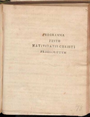 Programma Festo Nativitatis Christi Praescriptvm : Ilfeldae, ipsis feriis Domini, MDCCXII.