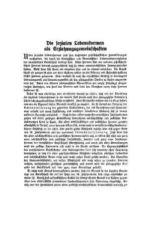 Die sozialen Lebensformen als Erziehungsgemeinschaften