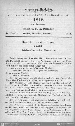 Sitzungsberichte October, November, December