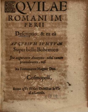 Aquilae Romani Imperii descriptio, et ex ea Augurium Sumtum Super bello Bohemico