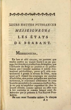 Mémoire pour les fabriques nationales du second rang contre le transit illimité