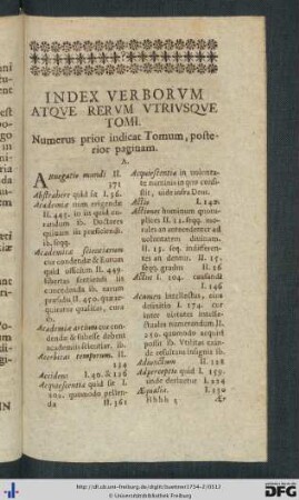 Index Verborum Atque Rerum Utriusque Tomi.