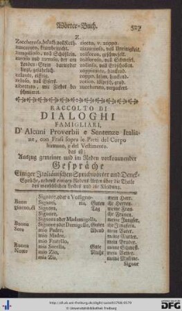 Auszug gemeiner und im Reden vorkommender Gespräche einiger Italiänischen Sprichwörter und Dencksprüche.