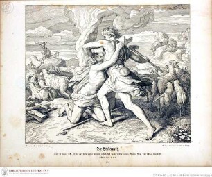 Die Bibel in Bildern : 240 Darstellungen, erfunden und auf Holz gezeichnet von Julius Schnorr von Carolsfeld Leipzig : Wigand, 1860. - X, 38 S., 240 Bl. : überw. Ill. lt KayserDer Brudermord - Die Bibel in Bildern