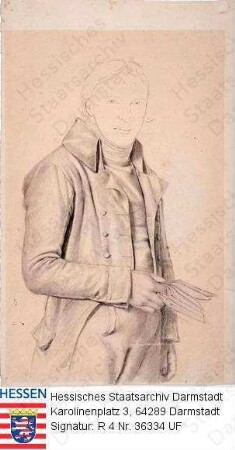 Hill, Friedrich Jakob (1758-1846) / Porträt eines Mannes, ein Buch in der Hand haltend / stehend, Kniestück, Kopf nicht ausgeführt