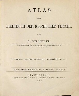 Lehrbuch der kosmischen Physik. [2], Atlas zum Lehrbuch der kosmischen Physik : enthaltend 40 zum theil in Farbendruck ausgeführte Tafeln