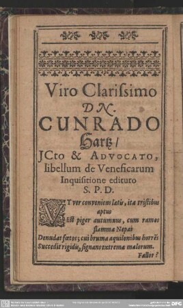 Viro Clarissimo Dn. Cunrado
