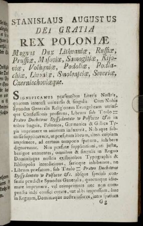 Stanislaus Augustus Dei Gratia Rex Poloniæ [...]
