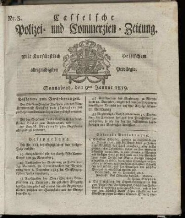 Nr. 3, Sonnabend, den 9ten Januar 1819