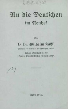 An die Deutschen im Reiche! : (die "Freie Vaterländische Vereinigung")