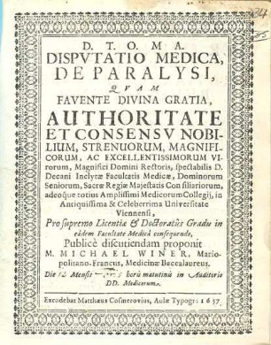 Disputatio Medica, De Paralysi