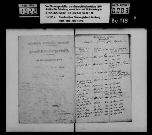 Verzeichnis der Obligationen der Kapellenpflege zu Doberatsweiler und der Heiligenpflege zu Esseratsweiler