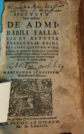 Speculum vitae aulicae : De admirabili fallacia et astutia vulpeculae Reinekes