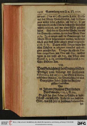 VIII. Das Gedächtnisz der Evangelischen Prediger