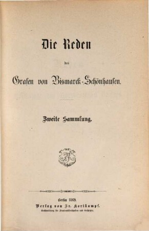 Die Reden des Grafen von Bismarck-Schönhausen, 2