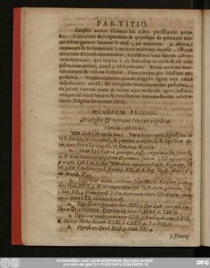 Membrum Primum, Analysin & veram textus explicationem continens.