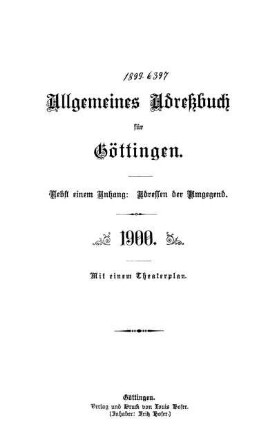 1900: Allgemeines Adressbuch für Göttingen