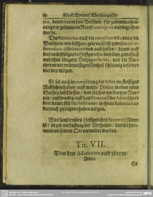 Tit. VII. Von den Advocaten und ihrem Ampt