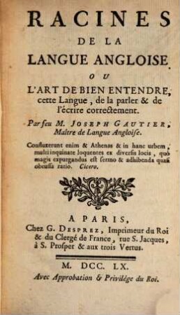 Racines de la langue angloise