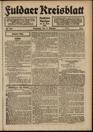 Zweite Ausgabe vom Samstag, den 11. Oktober 1919.