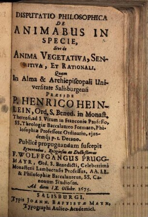 Disp. philos. de animabus in specie, s. de anima vegetativa, sensitiva et rationali