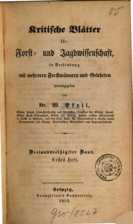 Kritische Blätter für Forst- und Jagdwissenschaft, 33. 1853