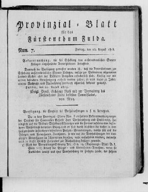 Num. 7., Ausgabe vom 25. August 1815