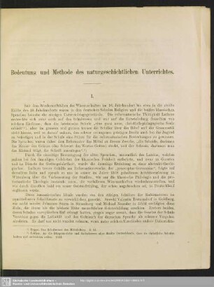 Bedeutung und Methode des naturgeschichtlichen Unterrichtes
